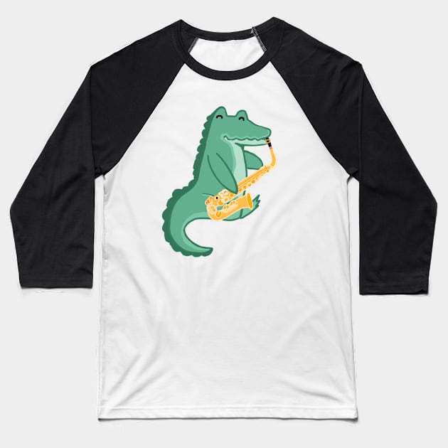 Alto Saxophone Alligator Baseball T-Shirt by Artstuffs121